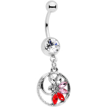 Load image into Gallery viewer, Red Clear Gem Tropical Flower Swirl Dangle Belly Ring

