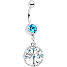 Load image into Gallery viewer, Aqua Gem Love Tree of Life Dangle Belly Ring
