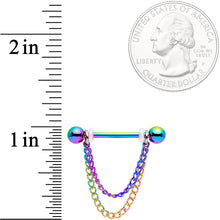 Load image into Gallery viewer, 14G Rainbow Chain Dangle Nipple Ring Set
