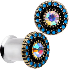 Load image into Gallery viewer, Aurora Gem Blue Orb Nautical Vibe Double Flare Plug Set 6mm to 25mm
