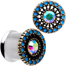 Load image into Gallery viewer, Aurora Gem Blue Orb Nautical Vibe Double Flare Plug Set 6mm to 25mm
