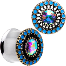 Load image into Gallery viewer, Aurora Gem Blue Orb Nautical Vibe Double Flare Plug Set 6mm to 25mm
