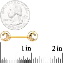Load image into Gallery viewer, 14G 9/16 Clear Gem Orbit Loop Crescent Moon Star Nipple Ring Set
