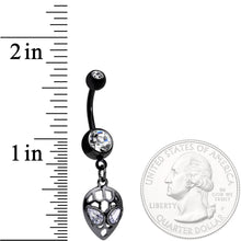 Load image into Gallery viewer, Clear CZ Gem Black Openwork Alien Dangle Belly Ring
