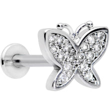Load image into Gallery viewer, 16G 5/16 Clear CZ Gem Spring Butterfly Labret Monroe Tragus

