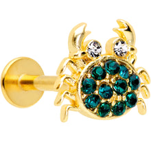 Load image into Gallery viewer, 16G 5/16 Clear Green Gem Gold Tone Nautical Crab Labret Tragus
