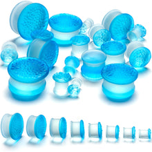Load image into Gallery viewer, Blue Textured Glass Double Flare Plug Set Sizes 8mm to 25mm
