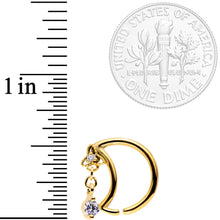 Load image into Gallery viewer, 16G 3/8 Clear CZ Gem Gold Tone Crescent Moon Dangle Closure Ring
