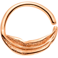 Load image into Gallery viewer, 16G 3/8 Rose Gold Tone Feather Closure Ring
