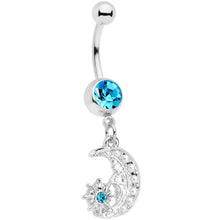 Load image into Gallery viewer, Aqua Gem Peaceful Night Star Moon Dangle Belly Ring
