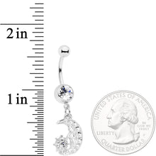 Load image into Gallery viewer, Clear Gem Peaceful Night Star Moon Dangle Belly Ring
