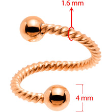 Load image into Gallery viewer, 14G 3/8 Rose Gold Tone Twisted Spiral Twister Belly Ring
