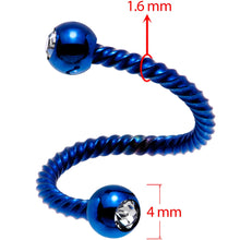 Load image into Gallery viewer, 14G 3/8 Clear Gem Blue Twist Spiral Twister Belly Ring
