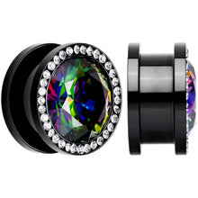 Load image into Gallery viewer, Vitrail Clear CZ Gem Black Hypnotic Screw Fit Plug Set
