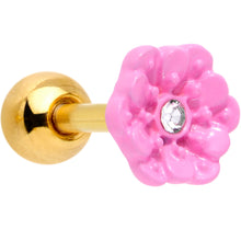 Load image into Gallery viewer, 16G 1/4 Clear Gem Gold Tone Pink Flower Tragus Cartilage Earring
