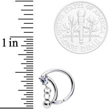 Load image into Gallery viewer, 16G 3/8 Clear CZ Gem Crescent Moon Heart Dangle Closure Ring
