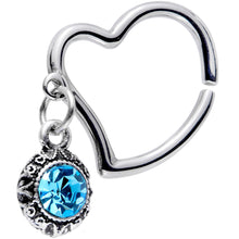 Load image into Gallery viewer, 16G 3/8 Aqua Gem Heart Dangle Right Closure Ring
