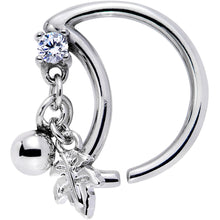 Load image into Gallery viewer, 16G 3/8 Clear CZ Gem Crescent Moon Leaf Dangle Closure Ring
