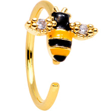 Load image into Gallery viewer, 20G 5/16 Clear CZ Gem Gold Tone Busy Bumble Bee Nose Hoop
