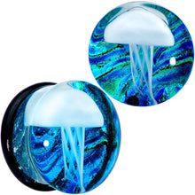 Load image into Gallery viewer, Blue White Glass Nautical Jellyfish Double Flare Plug Set
