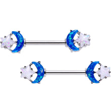 Load image into Gallery viewer, 14G 9/16 Blue White Faux Opal Starry Moon Barbell Nipple Ring Set
