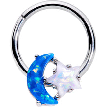 Load image into Gallery viewer, 16G 3/8 Blue White Faux Opal Starry Moon Hinged Segment Ring
