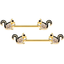 Load image into Gallery viewer, 14G Clear Gem Gold Tone Squirrel BCR Barbell Nipple Ring Set of 4
