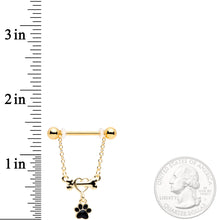 Load image into Gallery viewer, 14G Gold Tone Love My Dog Paw Print Dangle Nipple Ring Set
