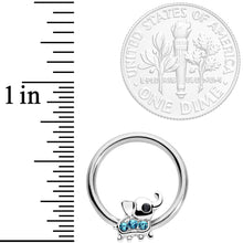 Load image into Gallery viewer, 14G 1/2 Aqua Gem Elephant BCR Captive Nipple Ring Set
