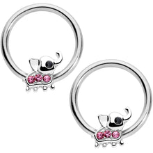 Load image into Gallery viewer, 14G 1/2 Pink Gem Elephant BCR Captive Nipple Ring Set
