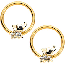 Load image into Gallery viewer, 14G 1/2 Clear Gem Gold Tone Elephant BCR Captive Nipple Ring Set

