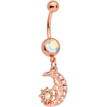 Load image into Gallery viewer, Aurora Gem Rose Gold Tone Shooting Star Dangle Belly Ring
