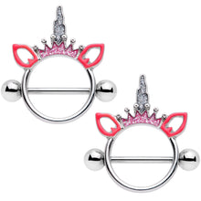 Load image into Gallery viewer, 14G Clear Gem Pink Princess Unicorn Nipple Shield Set

