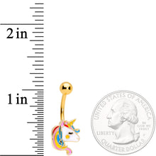 Load image into Gallery viewer, Gold Tone Color Swirl 80s Retro Unicorn Belly Ring
