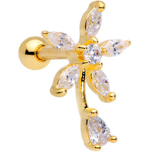 Load image into Gallery viewer, 16G 1/4 Clear CZ Gem Gold Tone Flower Cartilage Tragus
