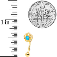 Load image into Gallery viewer, 16G 5/16 Faux Turquoise Gold Tone Flower Curved Eyebrow Ring
