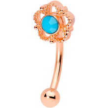 Load image into Gallery viewer, 16G 5/16 Faux Turquoise Rose Gold Tone Flower Curved Eyebrow Ring
