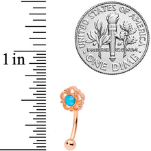 Load image into Gallery viewer, 16G 5/16 Faux Turquoise Rose Gold Tone Flower Curved Eyebrow Ring
