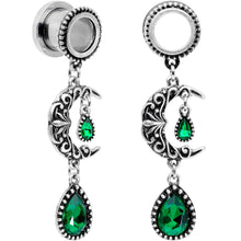 Load image into Gallery viewer, Green Gem Crescent Moon Dangle Screw Fit Tunnel Plug Set 6mm to 16mm
