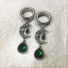 Load image into Gallery viewer, Green Gem Crescent Moon Dangle Screw Fit Tunnel Plug Set 6mm to 16mm

