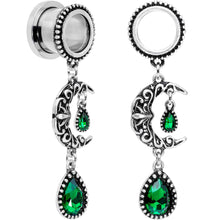 Load image into Gallery viewer, Green Gem Crescent Moon Dangle Screw Fit Tunnel Plug Set 6mm to 16mm
