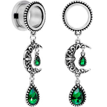 Load image into Gallery viewer, Green Gem Crescent Moon Dangle Screw Fit Tunnel Plug Set 6mm to 16mm
