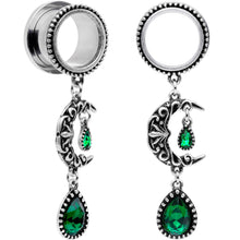 Load image into Gallery viewer, Green Gem Crescent Moon Dangle Screw Fit Tunnel Plug Set 6mm to 16mm
