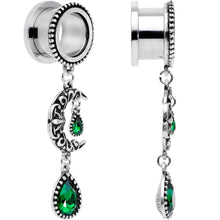 Load image into Gallery viewer, Green Gem Crescent Moon Dangle Screw Fit Tunnel Plug Set 6mm to 16mm
