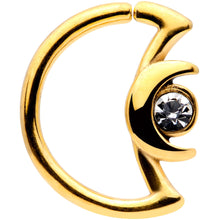 Load image into Gallery viewer, 16G 3/8 Clear Gem Gold Tone Crescent Moon Closure Ring
