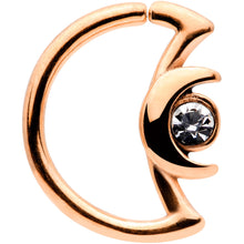 Load image into Gallery viewer, 16G 3/8 Clear Gem Rose Gold Tone Crescent Moon Closure Ring
