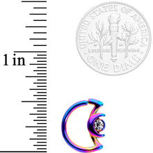 Load image into Gallery viewer, 16G 3/8 Clear Gem Rainbow Crescent Moon Closure Ring
