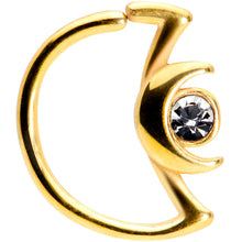 Load image into Gallery viewer, 18G 3/8 Clear Gem Gold Tone Crescent Moon Closure Ring
