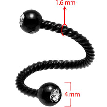 Load image into Gallery viewer, 14G 3/8 Clear Gem Black Twist Spiral Twister Belly Ring
