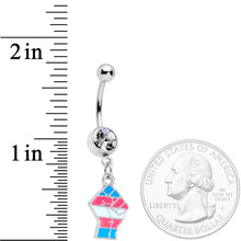 Load image into Gallery viewer, Clear Gem Pink Blue White Transgender Pride Fist Dangle Belly Ring
